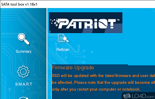 An SSD optimization tool with limited use - Screenshot of Patriot SATA Toolbox