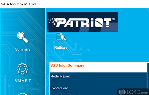 Specially dedicated hard disk utility dedicated to SMART scanning, optimization, secure erasing - Screenshot of Patriot SATA Toolbox