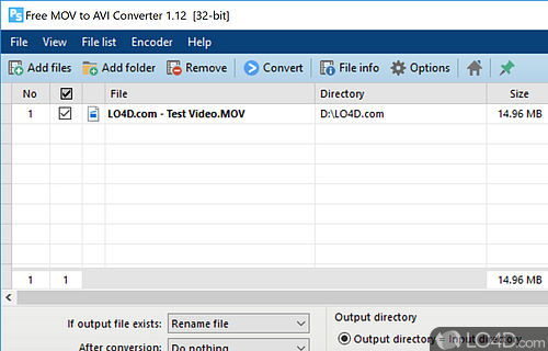 User interface - Screenshot of Pazera Free MOV to AVI Converter
