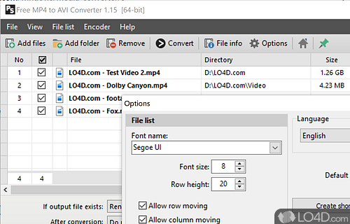 Main features - Screenshot of Pazera Free MP4 to AVI Converter