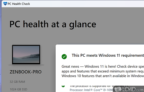 System information listing software - Screenshot of PC Health Check