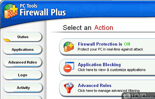 Screenshot of PC Tools Freeware Firewall - User interface