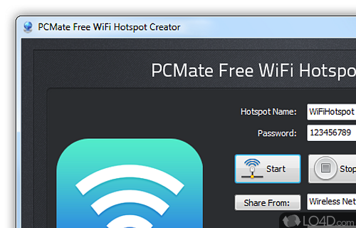 Screenshot of PCMate Free WiFi Hotspot Creator - User interface