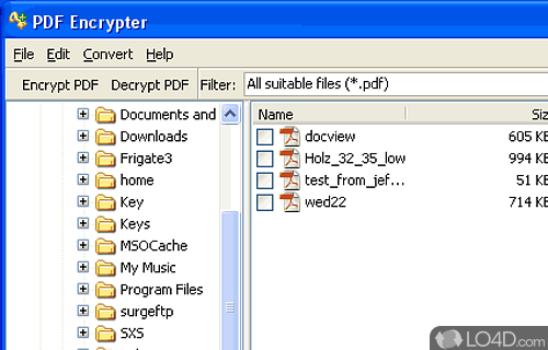 Screenshot of PDF Encrypter - Encrypt PDF files using the 40-bit or 128-bit security level, set permissions (e