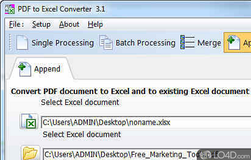 Screenshot of PDF to Excel Converter - -to-handle software program that helps you convert PDF files to XLS file format with the aid of batch processing operations
