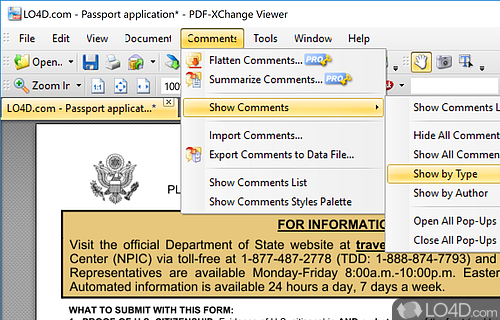 Editing options - Screenshot of PDF-XChange Viewer