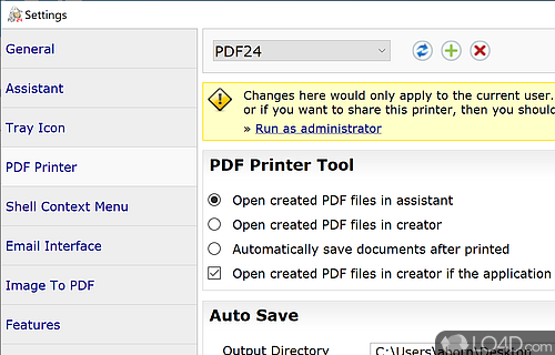 PDF printer which acts as a virtual printer that outputs to a PDF file - Screenshot of PDF24 Creator
