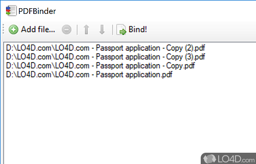 Screenshot of PDFBinder - Bind multiple PDF files into a single document, arrange the PDF files in the output document in a preferred order