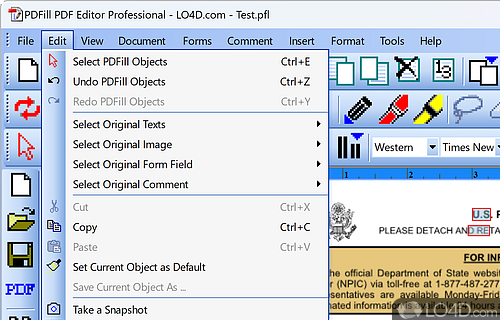 User interface - Screenshot of PDFill PDF Editor