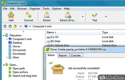 Screenshot of PeaZip Portable - Compress and extract archives with formats such as 7Z, Zip, TAR and ZIP