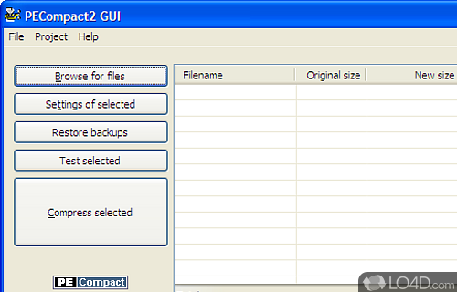 Screenshot of PECompact - Compresses Windows executables significantly, while allowing them to be run as normal, in order to up space on the hard disk