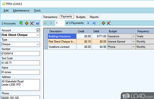 User interface - Screenshot of PFM - Personal Finance Manager