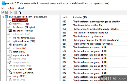 Analyze the software - Screenshot of PeStudio