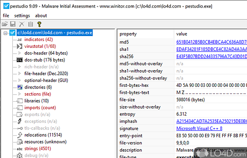 Analyze executable files without running them, checking its dependencies - Screenshot of PeStudio