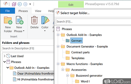 It helps to type faster with autocomplete and boilerplate templates - Screenshot of PhraseExpress