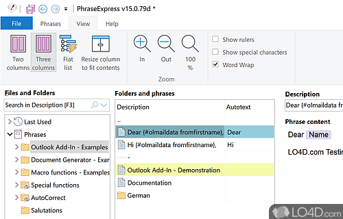 Insert frequently-used text automatically - Screenshot of PhraseExpress