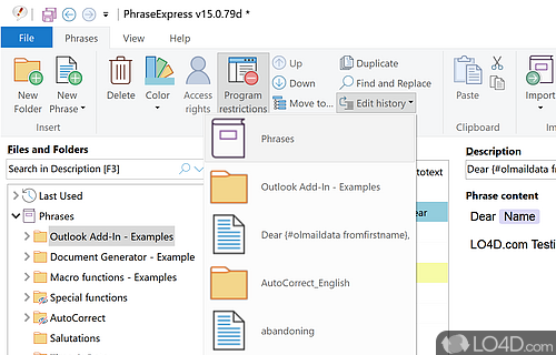 Manage frequently used text snippets and email signatures - Screenshot of PhraseExpress