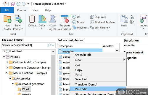 MS Office - Screenshot of PhraseExpress