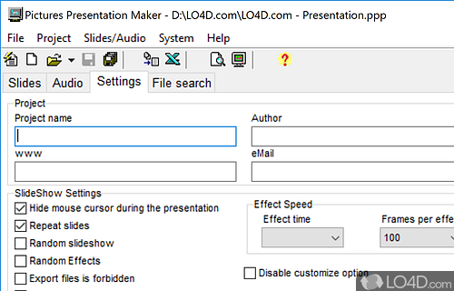 User interface - Screenshot of Pictures Presentation Maker