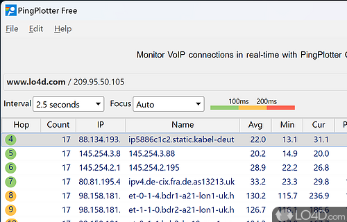 pingplotter 5 number of times to trace