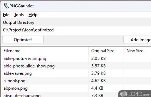 Small tool that will optimize PNG files - Screenshot of PNGGauntlet