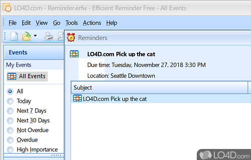 User interface - Screenshot of Efficient Reminder Free Portable