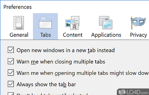 A number of settings available for multiple tabs - Screenshot of Pale Moon Portable