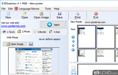 Transform images of any size and format into posters or create them froms cratch - Screenshot of Posteriza