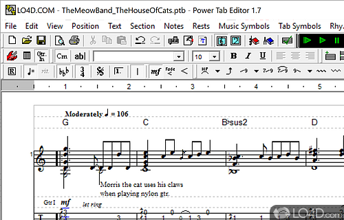 Tablature authoring tool for the Windows operating system - Screenshot of Power Tab Editor