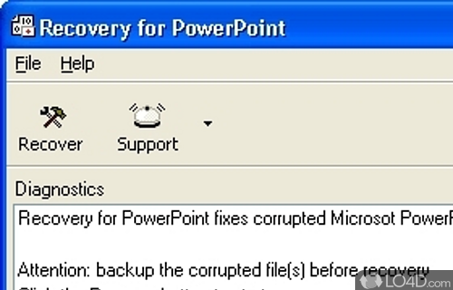 Screenshot of PowerPointRecovery - Fix damaged Microsoft PowerPoint files with this approachable piece of software that can log all recovery operations