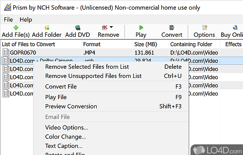 Video format conversions and previews - Screenshot of Prism Video File Converter