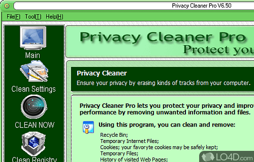 Screenshot of Privacy Cleaner Pro - Software solution to keep computer by removing all history data, erase all unwanted data from computer