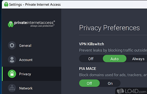 A powerful VPN service provider - Screenshot of Private Internet Access