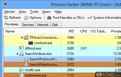 Screenshot of Process Hacker - Multi-purpose, and powerful app that will assist users with debugging, system monitoring and malware detection