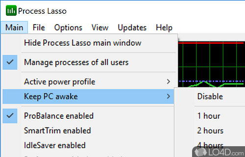 Change the process priority class and configure other settings - Screenshot of Process Lasso