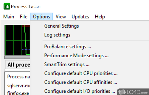 Optimize the CPU, assign priorities - Screenshot of Process Lasso