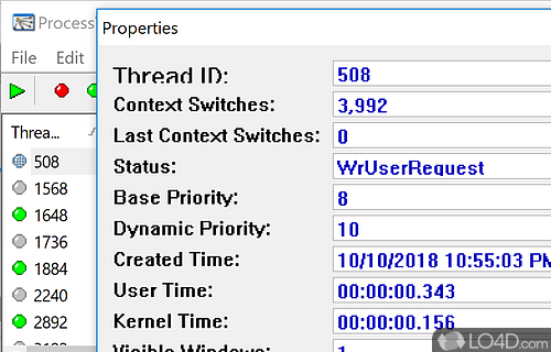 User interface - Screenshot of ProcessThreadsView