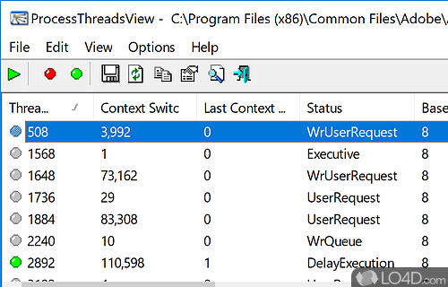 Small-sized, software program that displays extensive information about all threads of the process that you choose - Screenshot of ProcessThreadsView