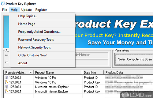 User interface - Screenshot of Product Key Explorer
