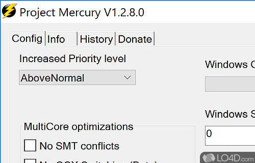 Enhance the CPU priority of various programs from computer by using this tool that lets you choose from various tweak modules - Screenshot of Project Mercury