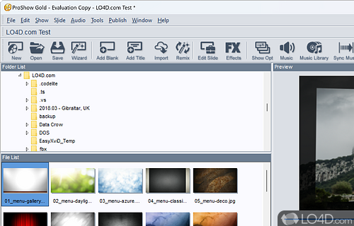 Create beautiful slideshows and save them as executables or publish them directly on the Internet - Screenshot of ProShow Gold