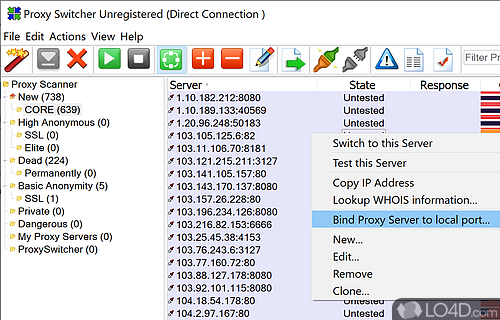 Enable a working proxy server with just one click - Screenshot of Proxy Switcher Standard