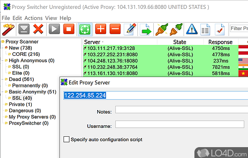 Use different proxies to surf the web - Screenshot of Proxy Switcher Standard