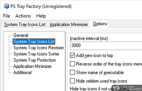 Manage system tray icons - Screenshot of PS Tray Factory