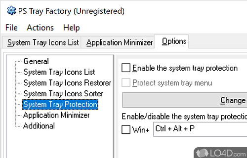 User interface - Screenshot of PS Tray Factory