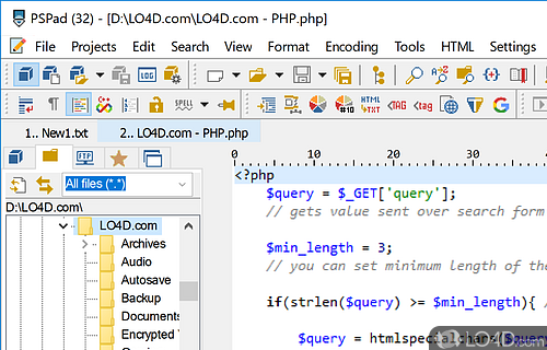 Small yet powerful programmer's editor that features syntax highlighting, HTML previewing - Screenshot of PSPad Editor