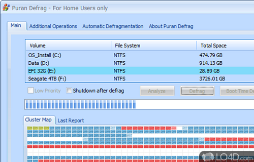 Includes a rugged, but clean and straightforward UI - Screenshot of Puran Defrag