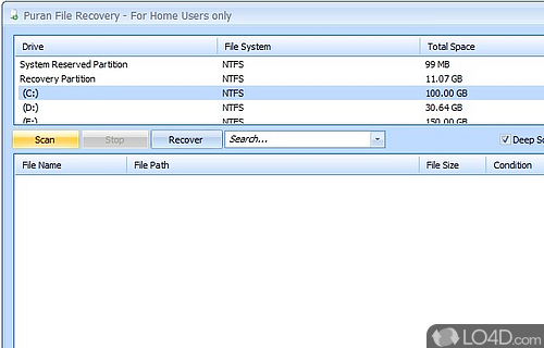 Screenshot of Puran File Recovery - Quickly recovers permanently deleted files from drives using quick