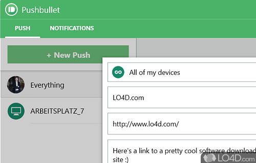 Computer to computer - Screenshot of Pushbullet