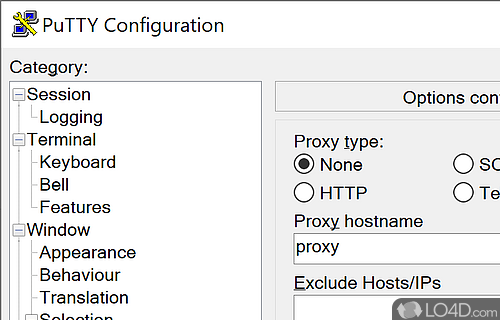 Connect to remote systems via a web proxy with support for HTTP, Socks 4, Socks 5 or local - Screenshot of PuTTY